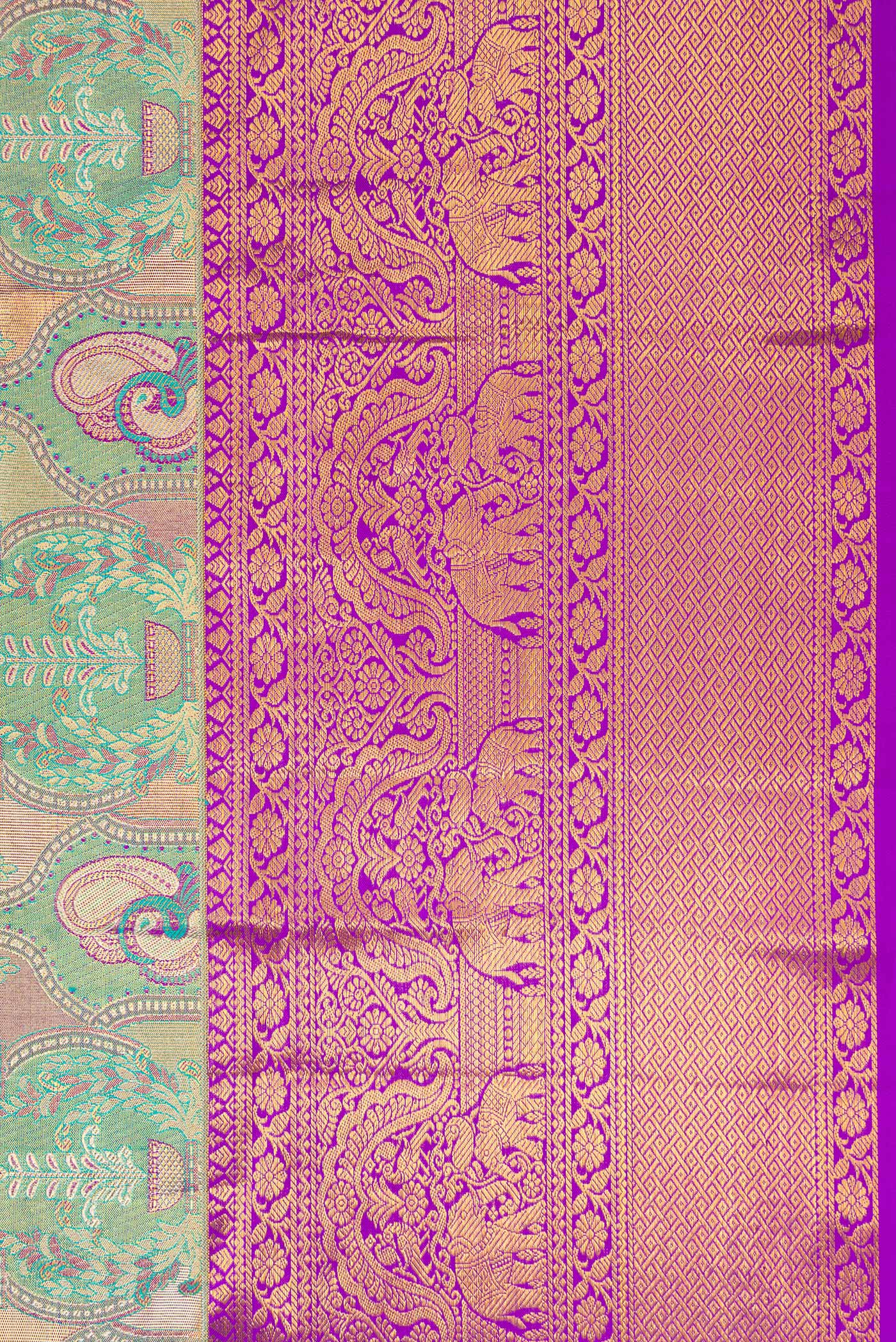 Border image of Green Dual Tone Kanjivaram Tissue Silk Saree with Zari Brocade on the body and Zari Border. 