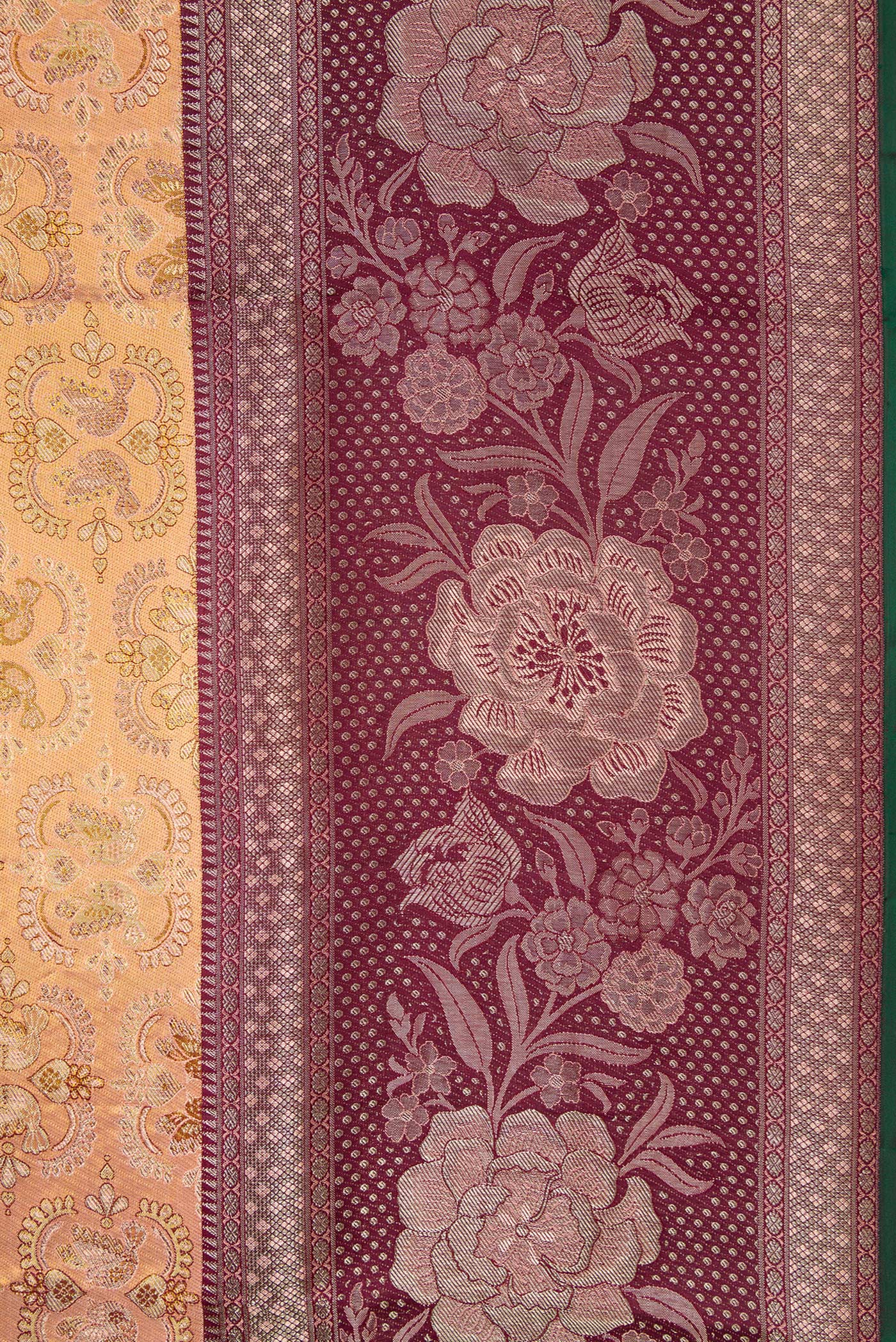 Border image of Gold Dual Tone Kanjivaram Tissue Silk Saree with Zari Brocade on the body and Zari Border. 