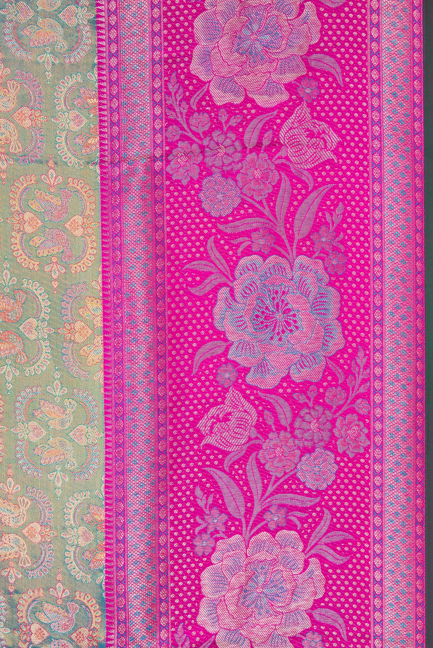 Border image of Blue Dual Tone Kanjivaram Tissue Silk Saree with Zari Brocade on the body and Zari Border. 