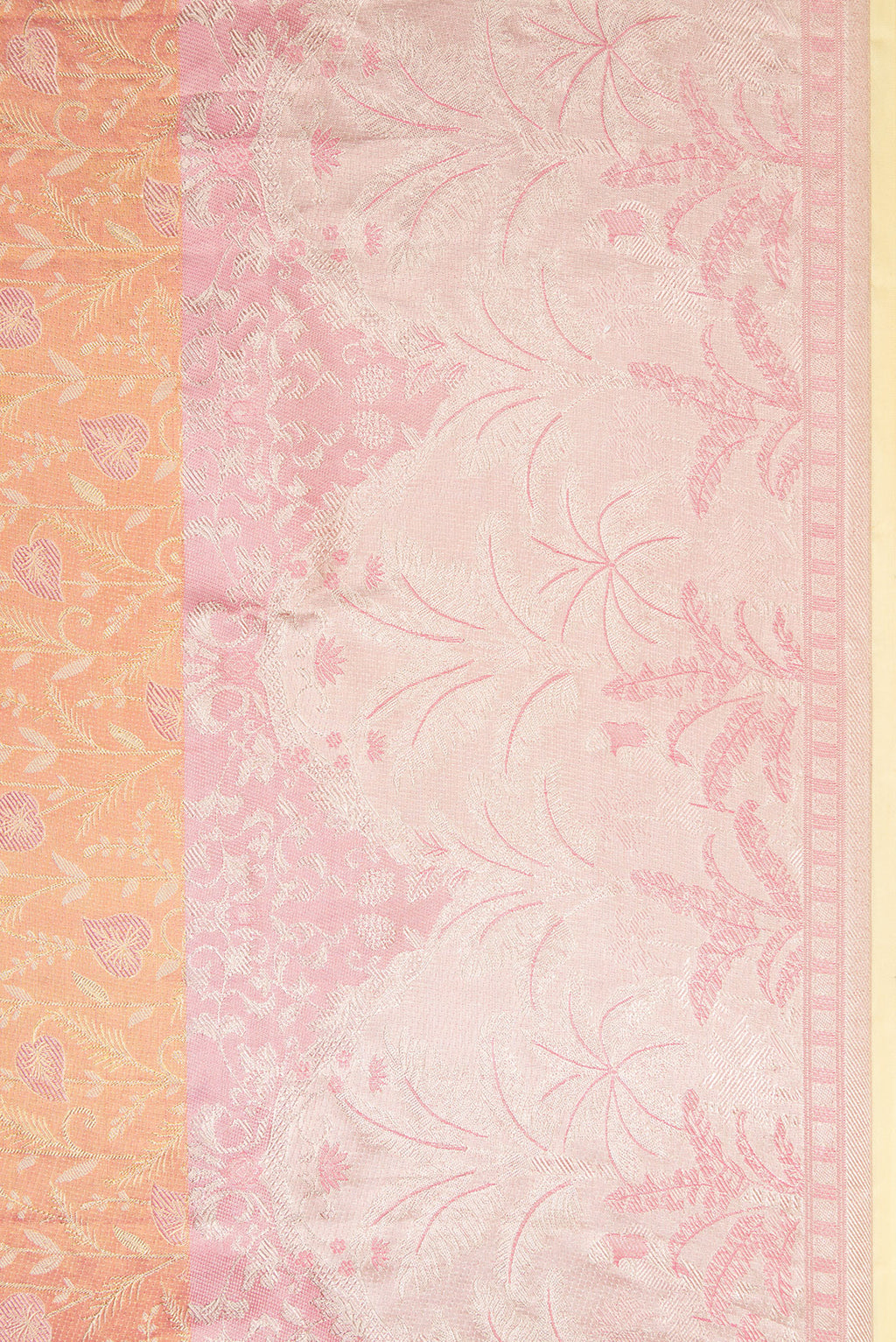 Border image of Rose Gold Dual Tone Kanjivaram Tissue Silk Saree with Zari Brocade on the body and Fancy Border. 