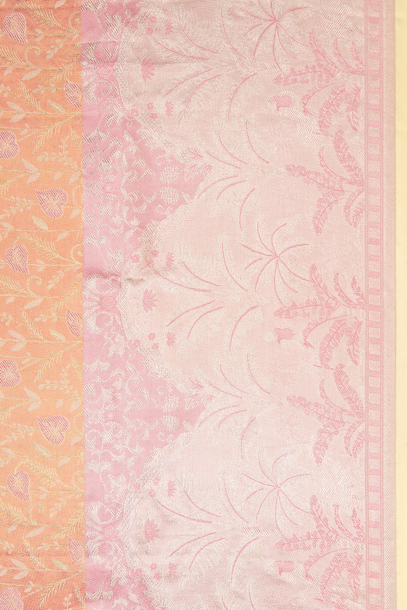 Border image of Rose Gold Dual Tone Kanjivaram Tissue Silk Saree with Zari Brocade on the body and Fancy Border. 