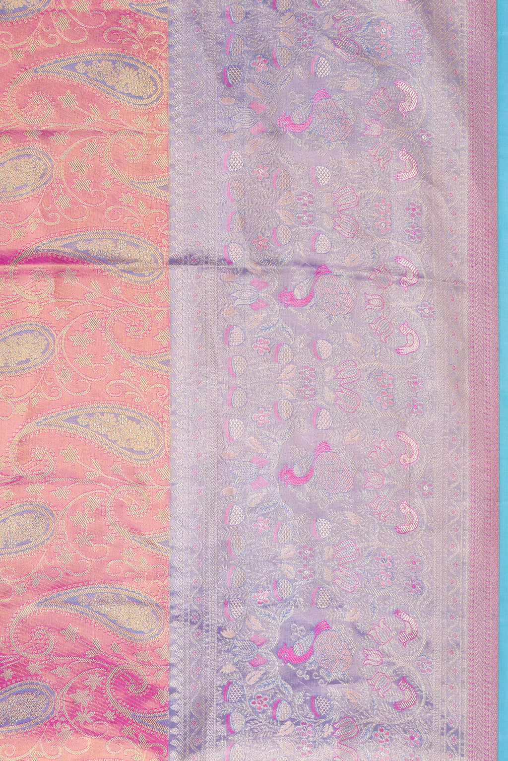 Border image of Pink Dual Tone Kanjivaram Tissue Silk Saree with Zari Brocade on the body and Zari Border. 