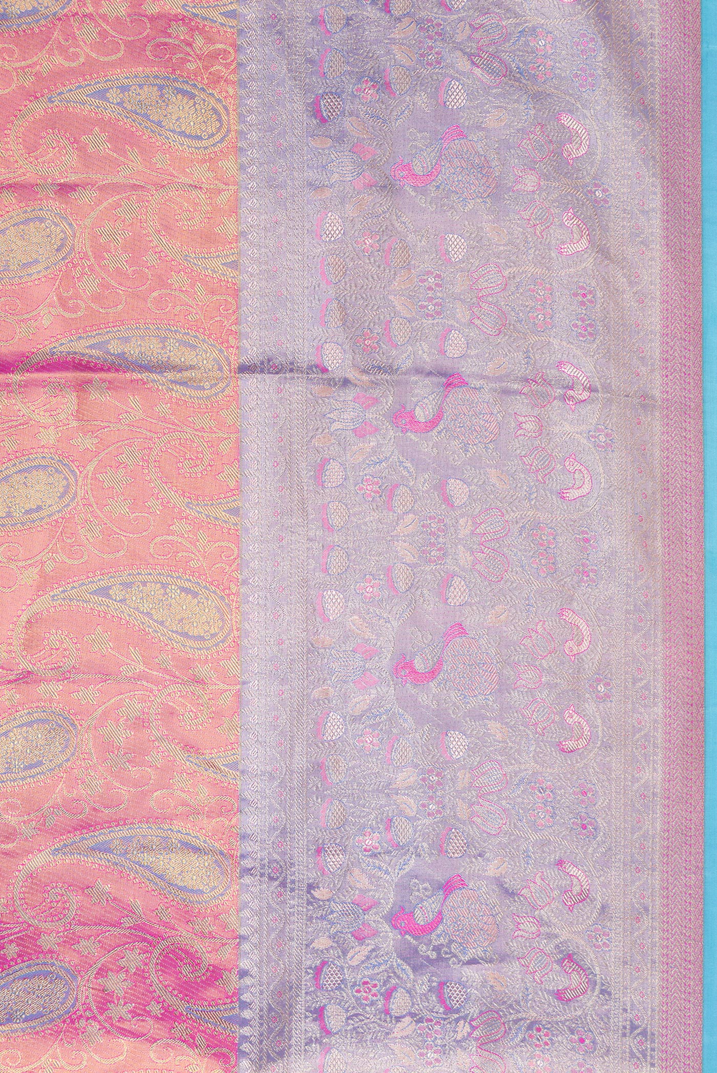 Border image of Pink Dual Tone Kanjivaram Tissue Silk Saree with Zari Brocade on the body and Zari Border. 