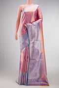 Pink Dual Tone Kanjivaram Tissue Silk Saree with Zari Brocade on the body and Zari Border.  displayed on a mannequin