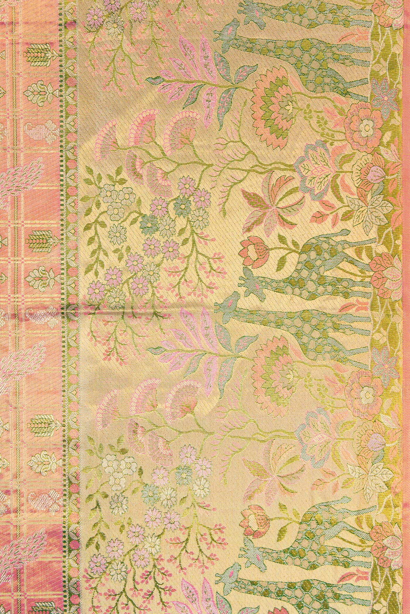 Border image of Pink Dual Tone Kanjivaram Tissue Silk Saree with Zari Brocade on the body and Fancy Border. 
