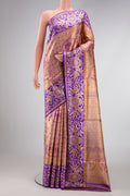 Peach Dual Tone Kanjivaram Tissue Silk Saree with Zari Brocade on the body and Fancy Border.  displayed on a mannequin