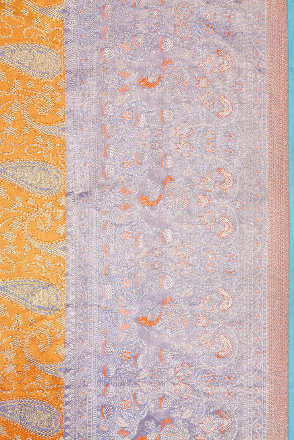 Border image of Orange Dual Tone Kanjivaram Tissue Silk Saree with Zari Brocade on the body and Zari Border. 