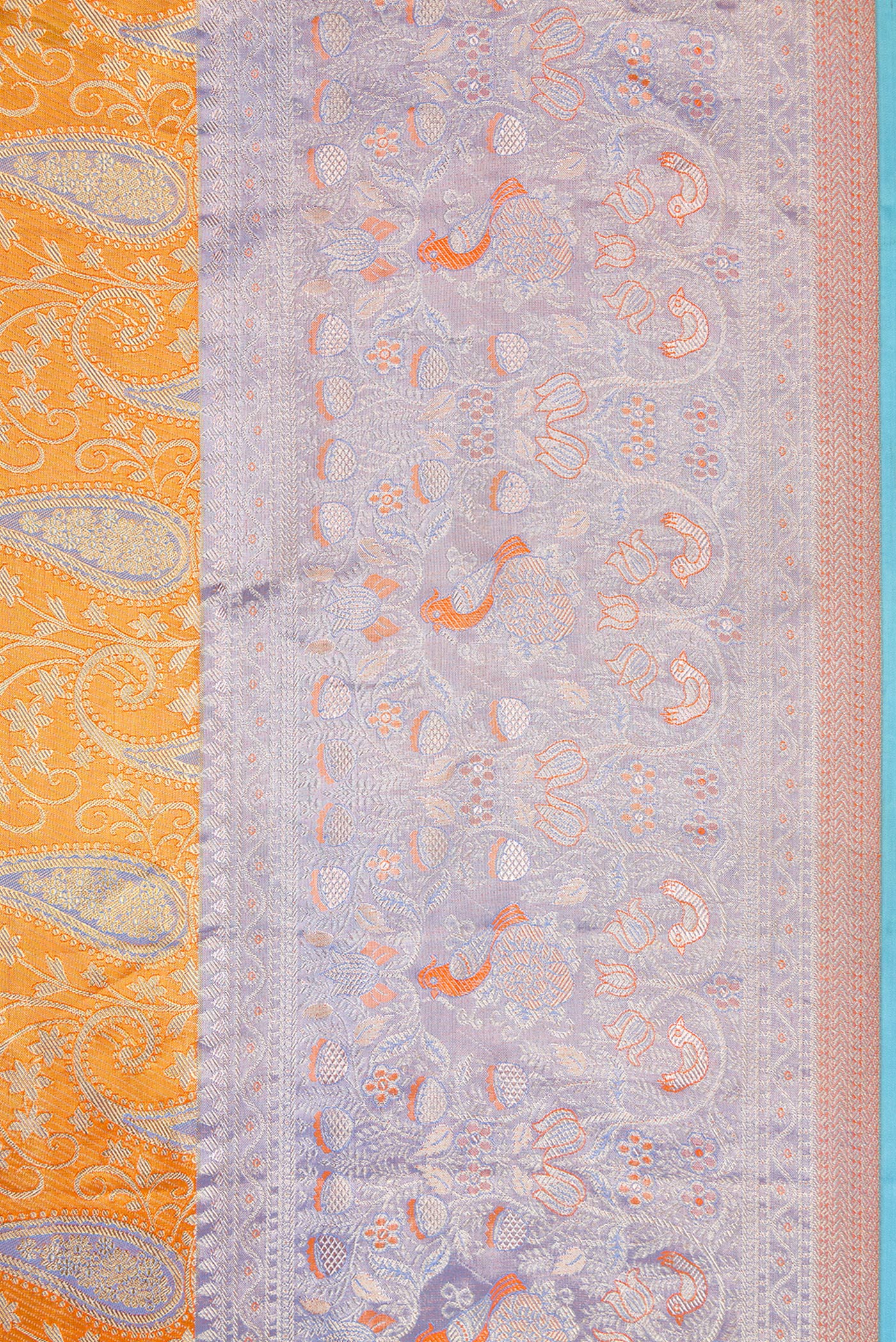 Border image of Orange Dual Tone Kanjivaram Tissue Silk Saree with Zari Brocade on the body and Zari Border. 
