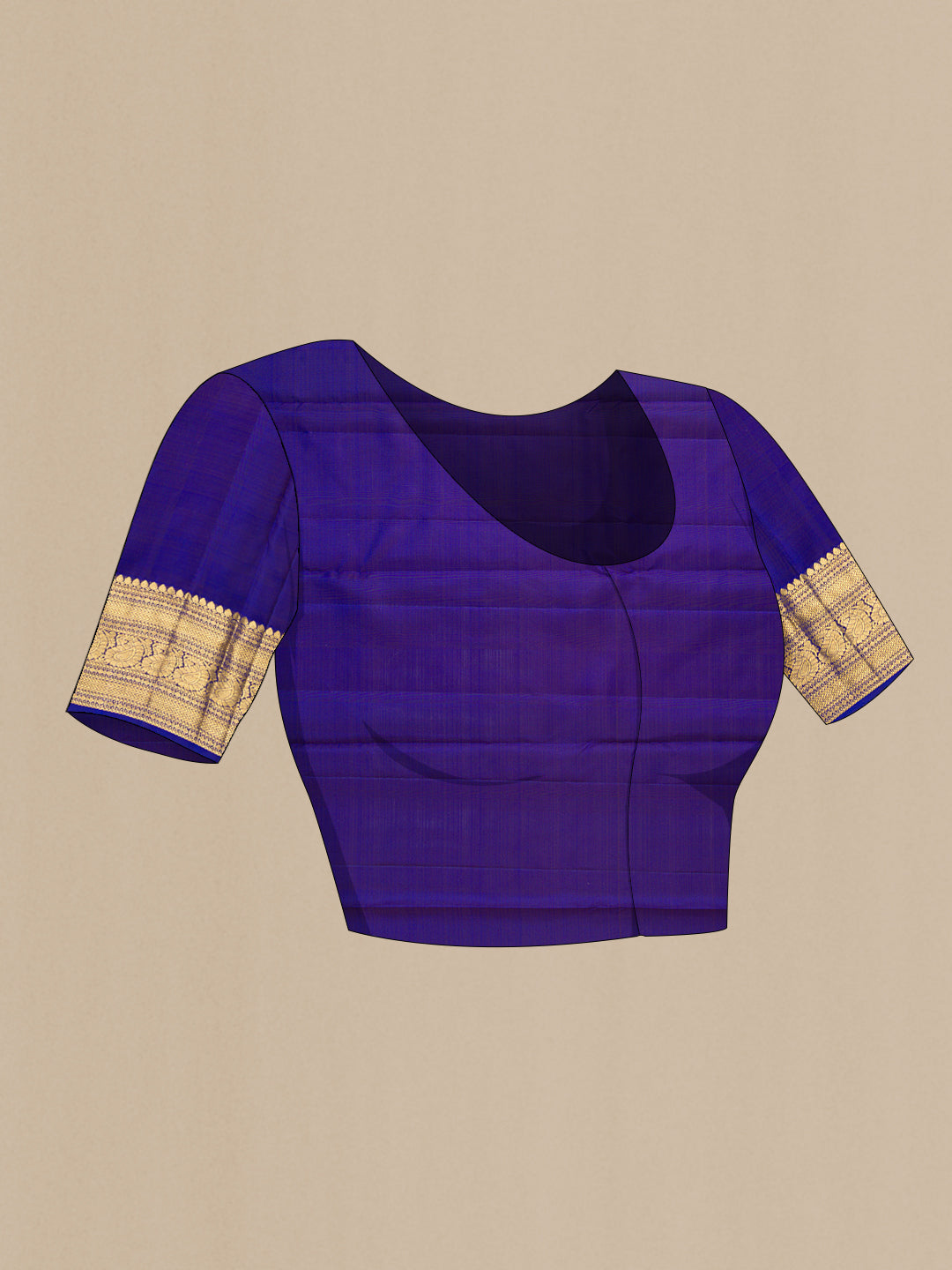 Close up image of the blouse of Orange Dual Tone Kanchipuram Silk Saree with Checked design on the body and Zari Border. 
