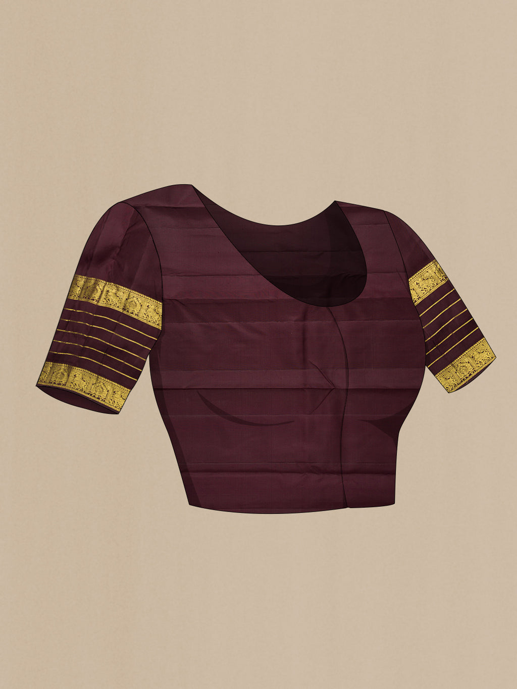 Close up image of the blouse of Bottle Green Dual Tone Kanchipuram Silk Saree with Stripes on the body and Zari Border. 