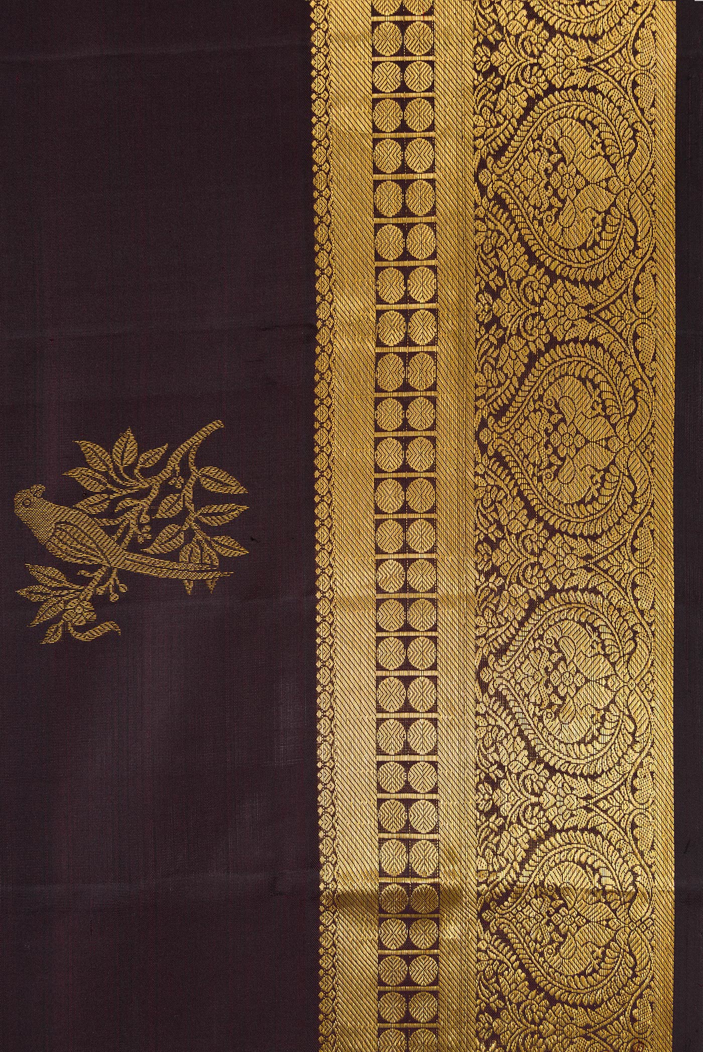 Border image of Coffee Brown Dual Tone Kanjivaram Silk Saree with Zari Butta on the body and Zari Border. 