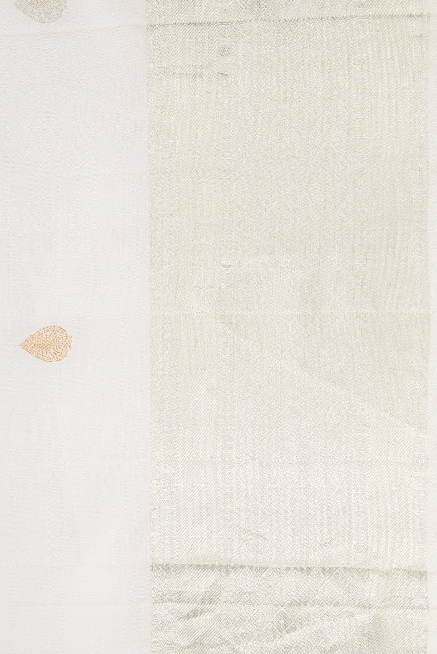 Border image of White Dual Tone Kanchipuram Silk Saree with Zari Butta on the body and Zari Border. 