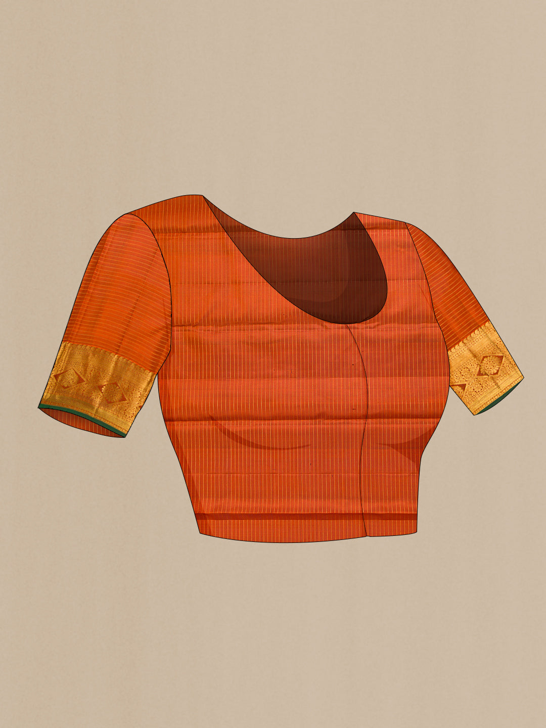 Close up image of the blouse of Maroon Dual Tone Kanjivaram Silk Saree with Checked design on the body and Zari Border. 