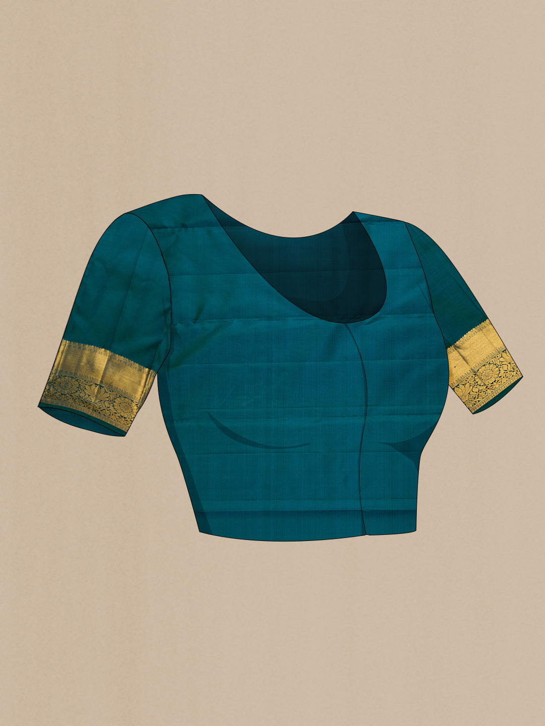 Close up image of the blouse of Green Dual Tone Kanjivaram Silk Saree with Zari Brocade on the body and Zari Border. 