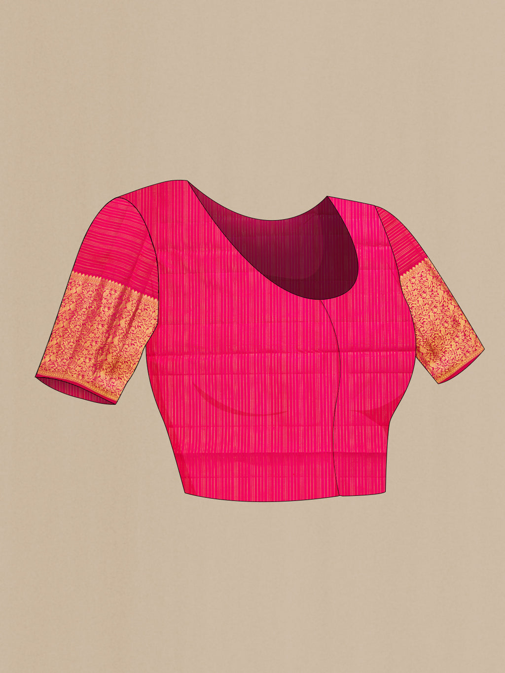 Close up image of the blouse of Pink Dual Tone Kanjivaram Silk Saree with Checked design on the body and Fancy Border. 
