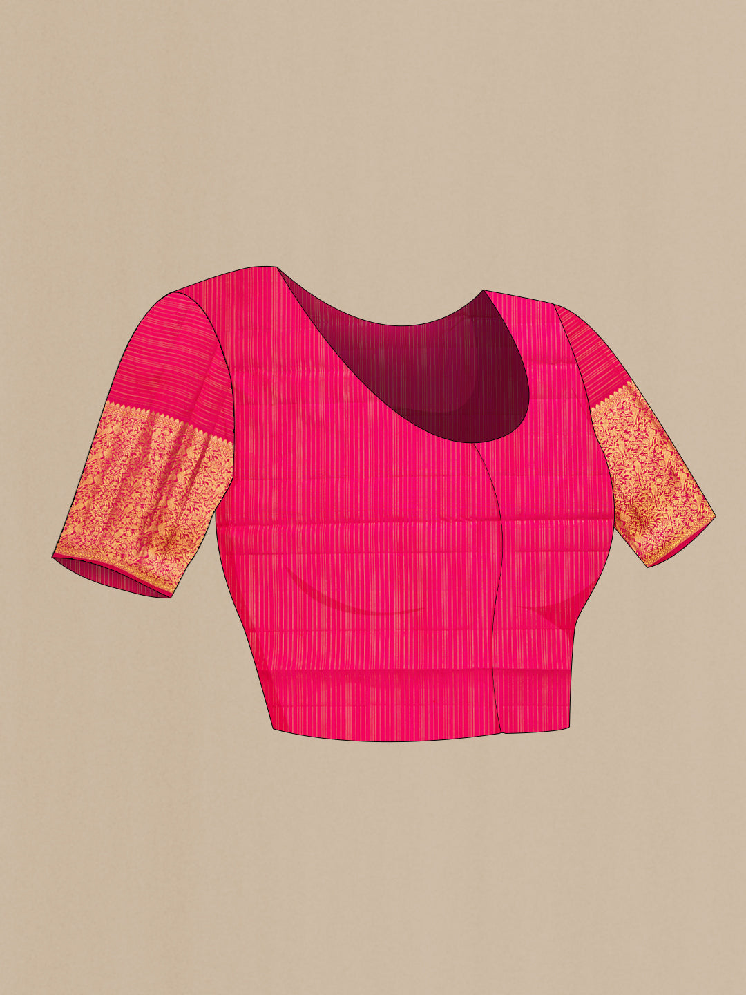 Close up image of the blouse of Pink Dual Tone Kanjivaram Silk Saree with Checked design on the body and Fancy Border. 