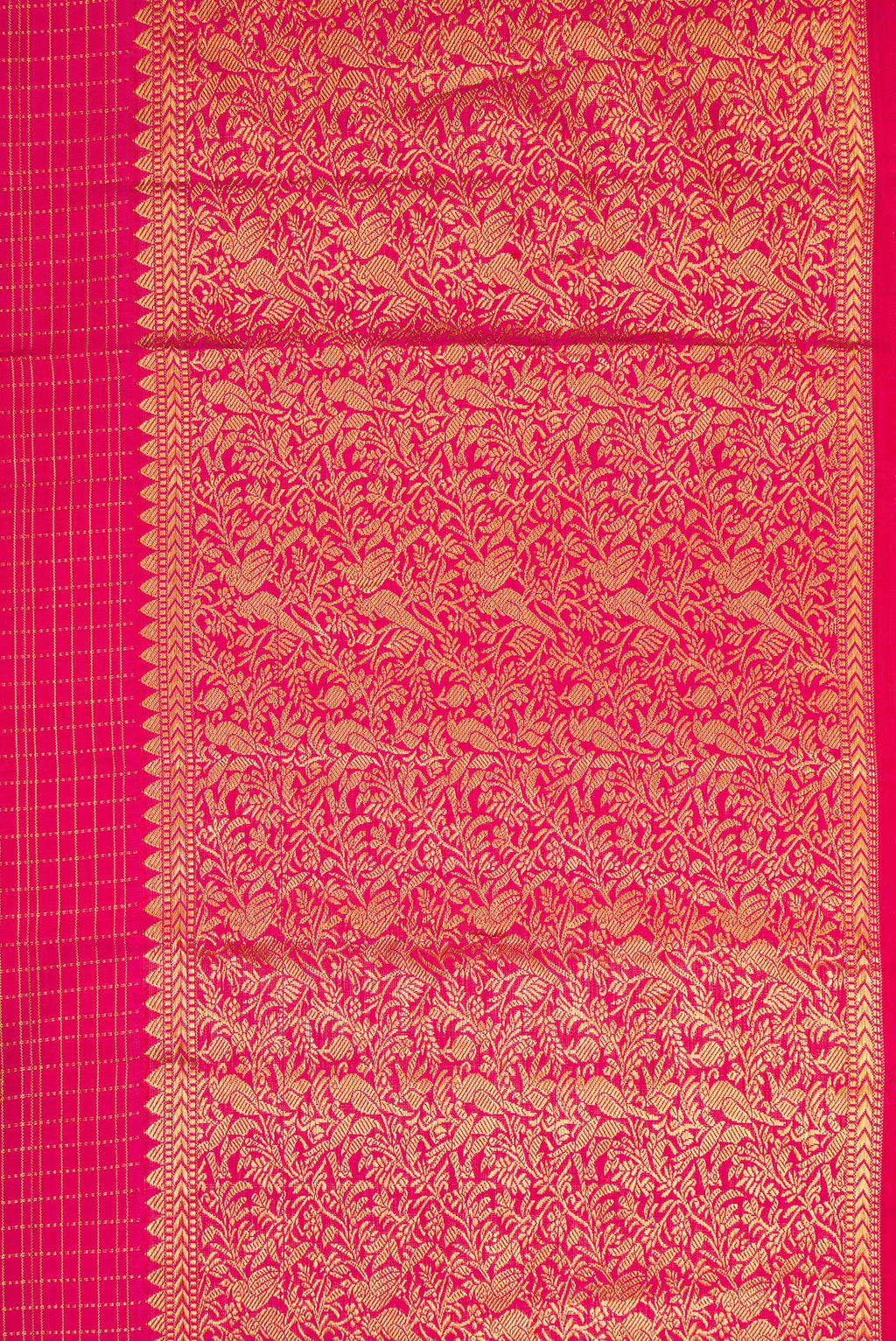 Border image of Pink Dual Tone Kanjivaram Silk Saree with Checked design on the body and Fancy Border. 