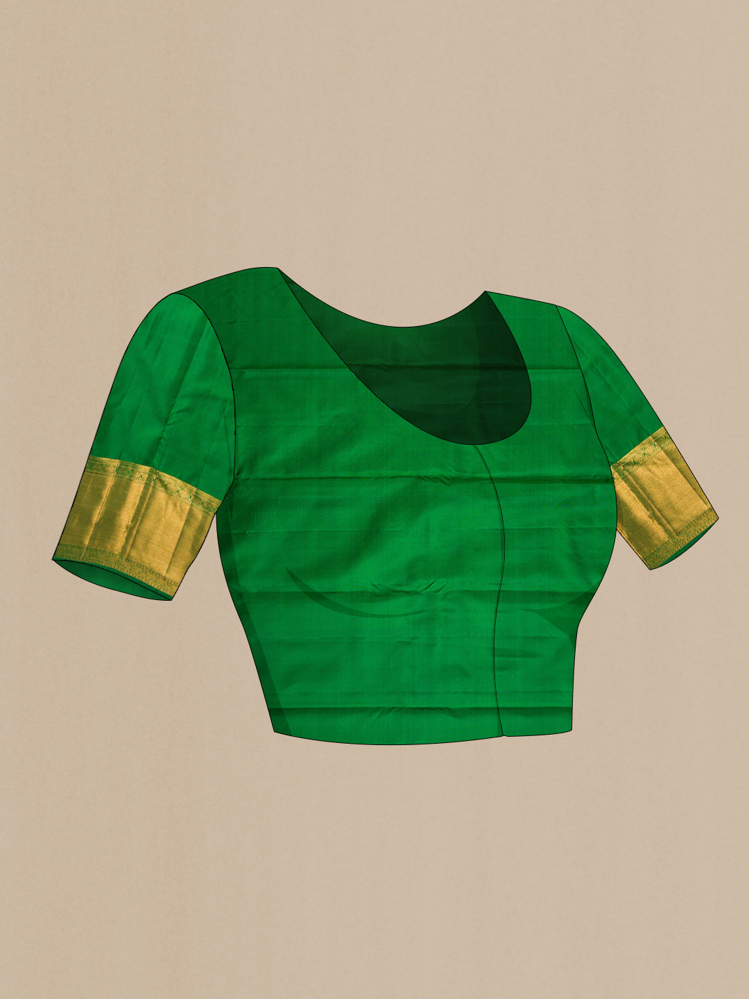 Close up image of the blouse of Bottle Green Dual Tone Kanchipuram Silk Saree with Zari Brocade on the body and Zari Border. 