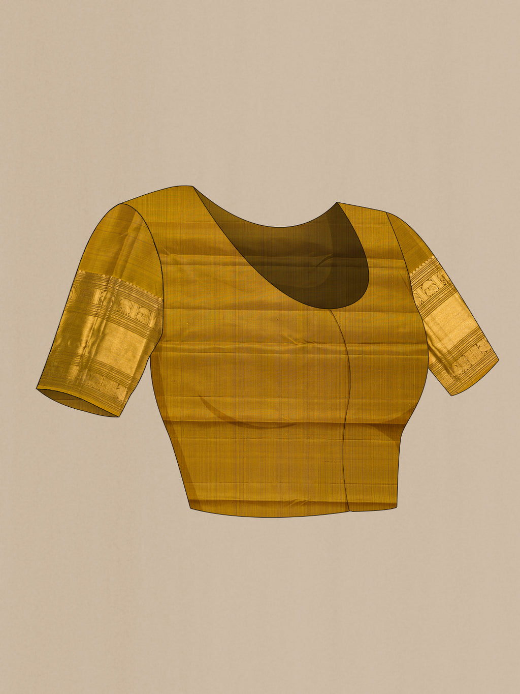 Close up image of the blouse of Magenta Kanchipuram Silk Saree with Zari Butta on the body and Zari Border. 