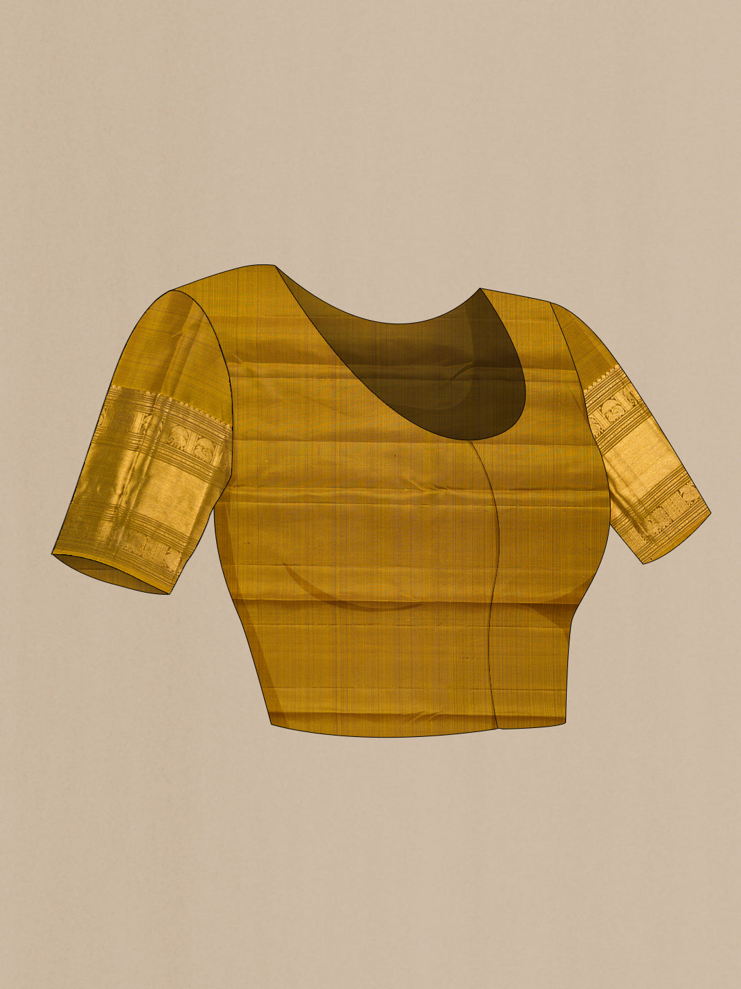 Close up image of the blouse of Magenta Kanchipuram Silk Saree with Zari Butta on the body and Zari Border. 