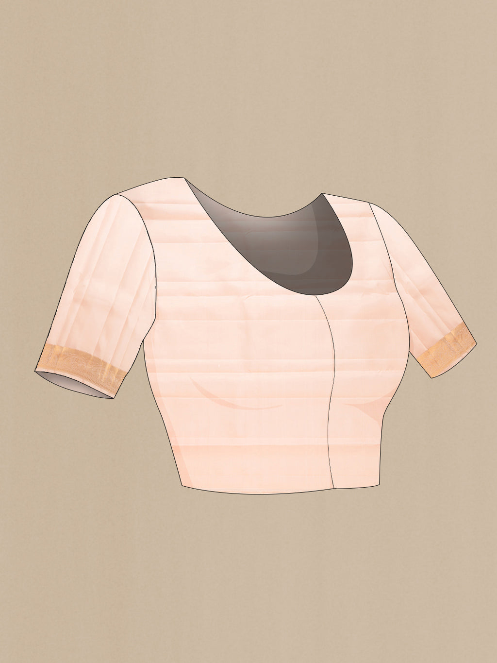 Close up image of the blouse of Peach Dual Tone Kanchipuram Silk Saree with Zari Butta on the body and Zari Border. 