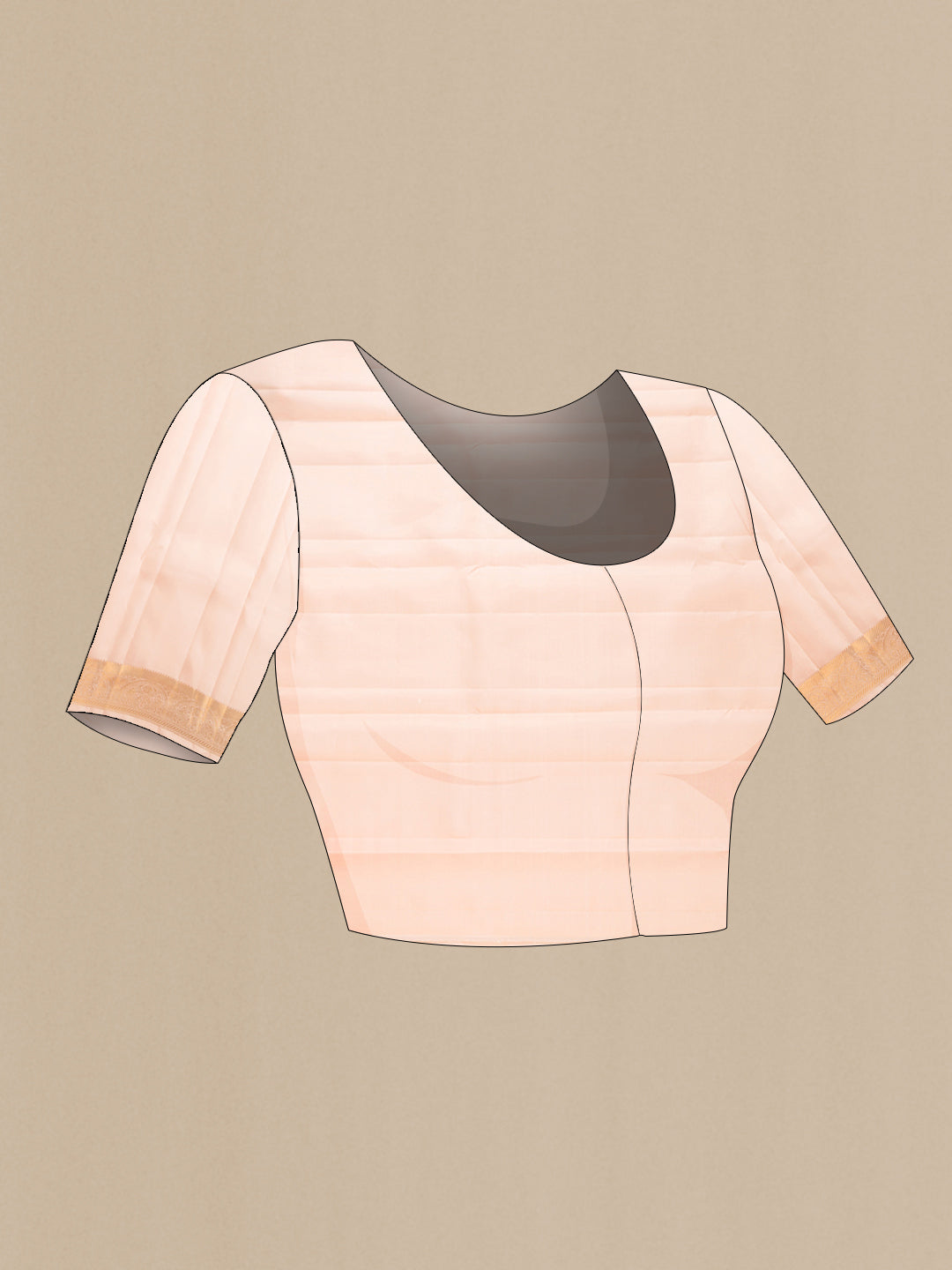 Close up image of the blouse of Peach Dual Tone Kanchipuram Silk Saree with Zari Butta on the body and Zari Border. 