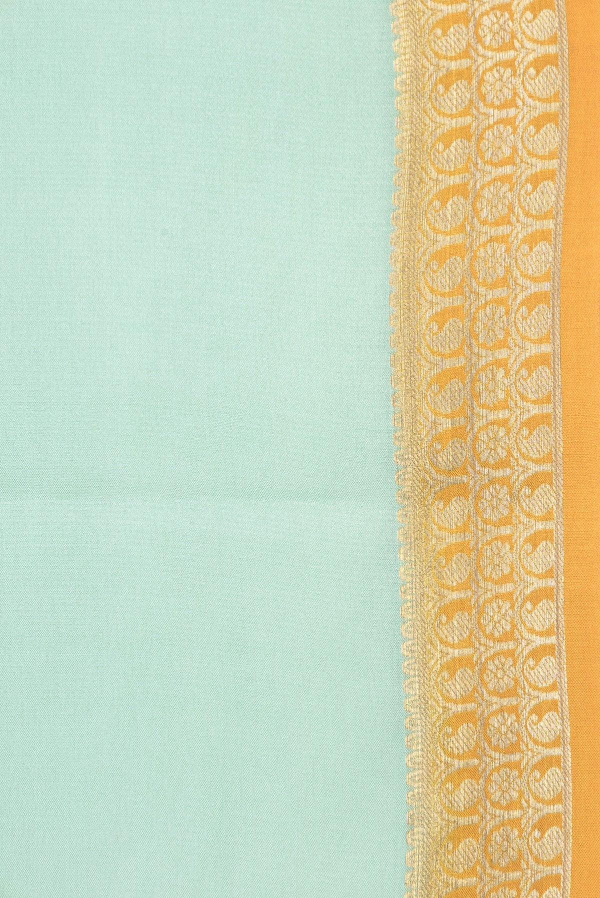 Border image of Pista Green Dual Tone Mysore Silk Saree with Plain Body and Zari Border. 