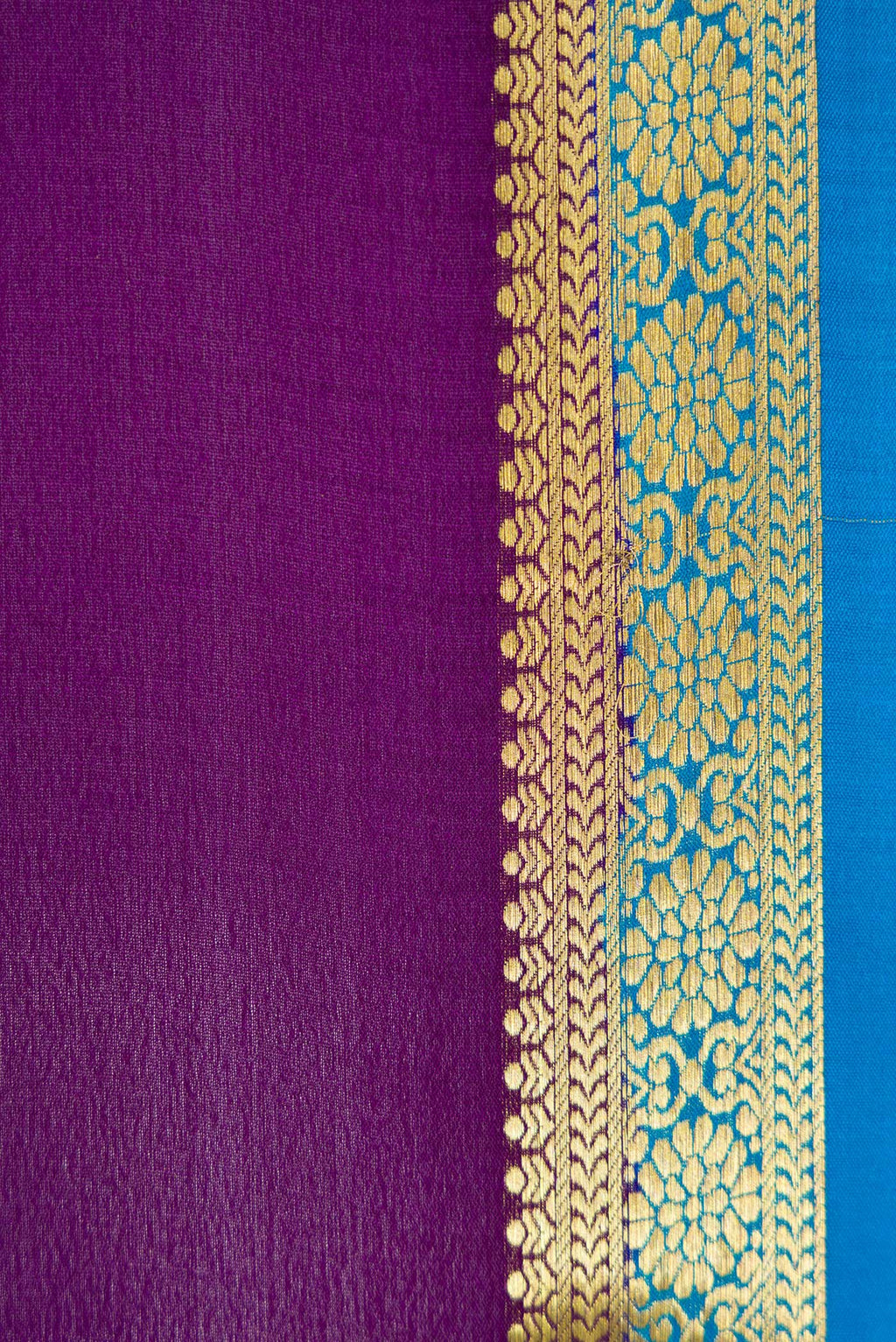 Border image of Violet Dual Tone Mysore Crepe Saree with Plain Body and Zari Border. 