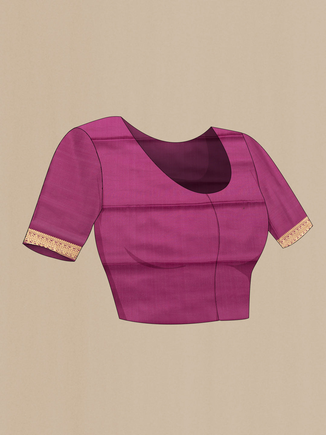 Close up image of the blouse of Yellow Dual Tone Mysore Silk Saree with Plain Body and Zari Border. 