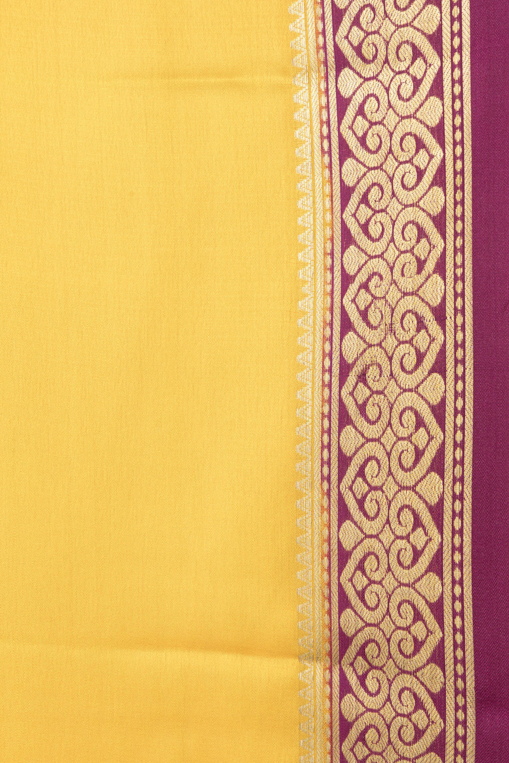 Border image of Yellow Dual Tone Mysore Silk Saree with Plain Body and Zari Border. 