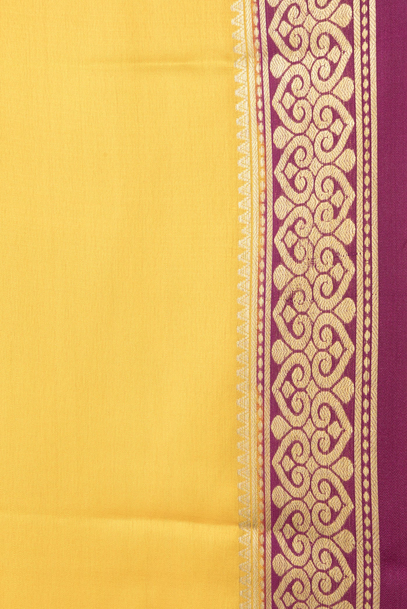 Border image of Yellow Dual Tone Mysore Silk Saree with Plain Body and Zari Border. 