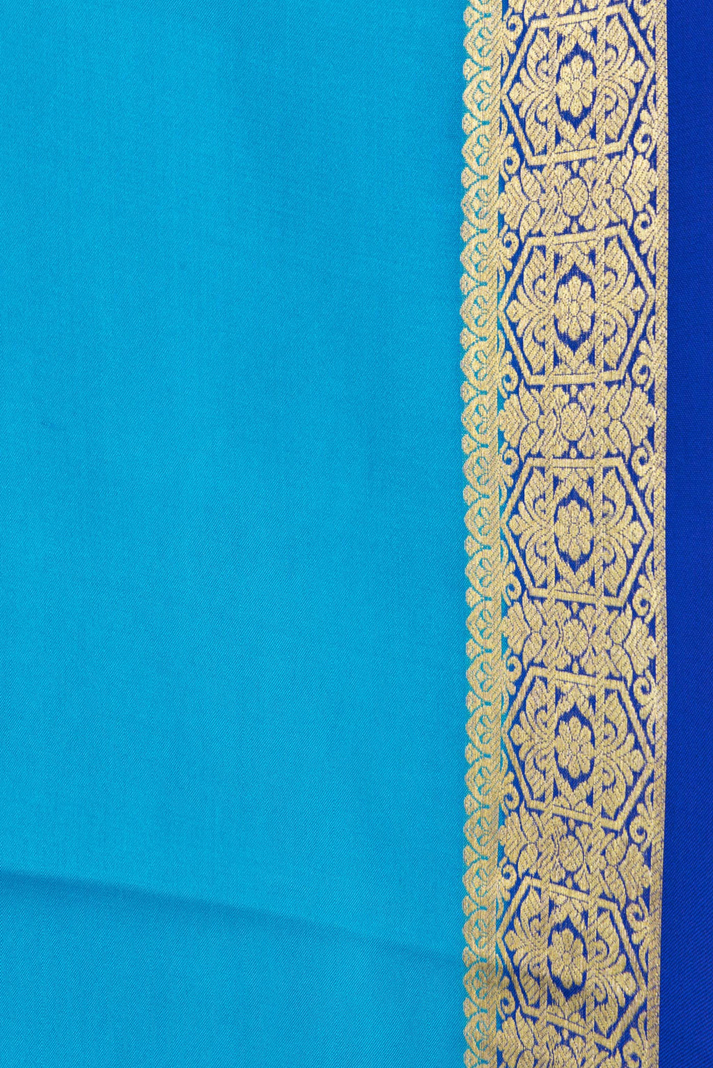 Border image of Sky Blue Dual Tone Mysore Silk Saree with Plain Body and Zari Border. 