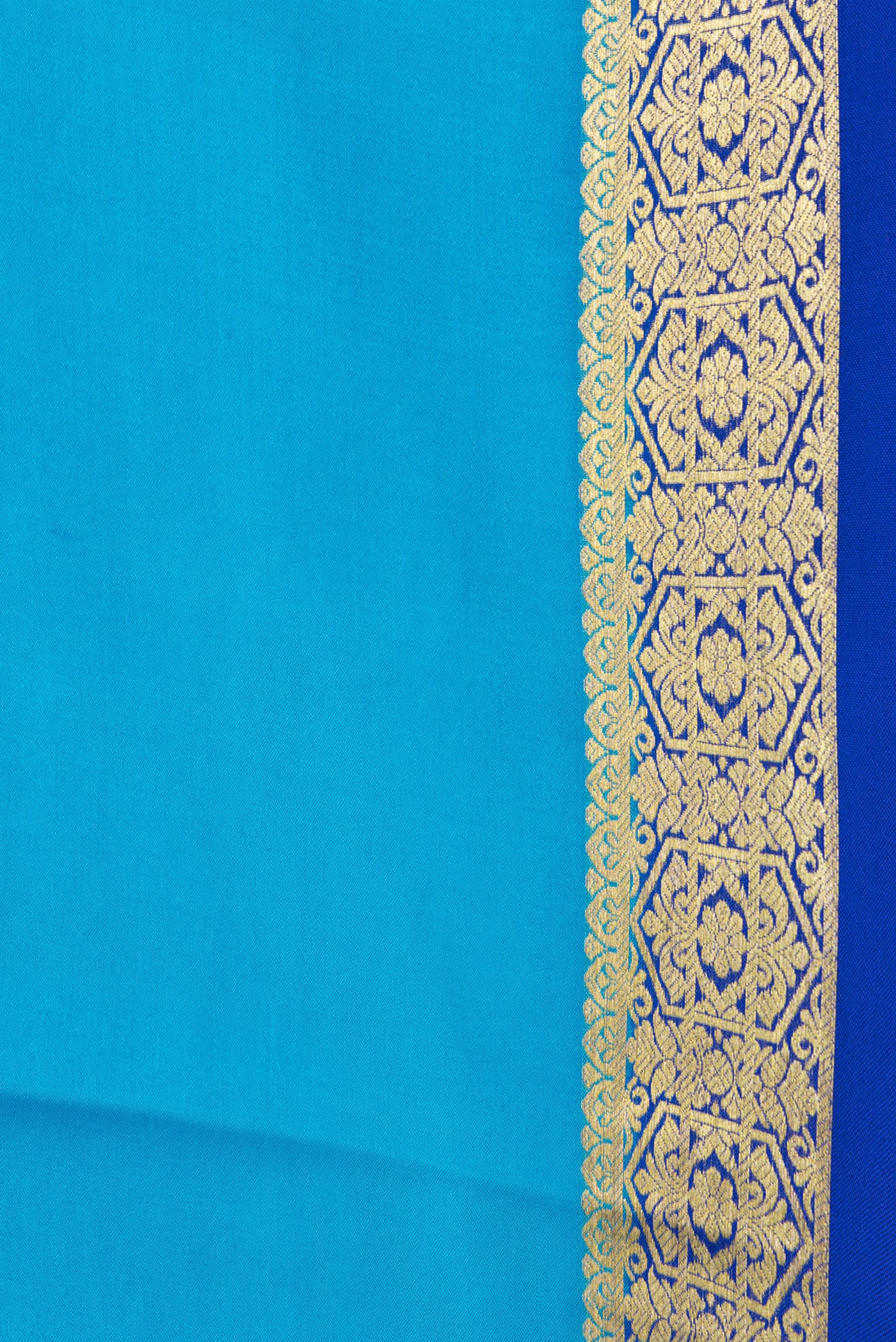 Border image of Sky Blue Dual Tone Mysore Silk Saree with Plain Body and Zari Border. 
