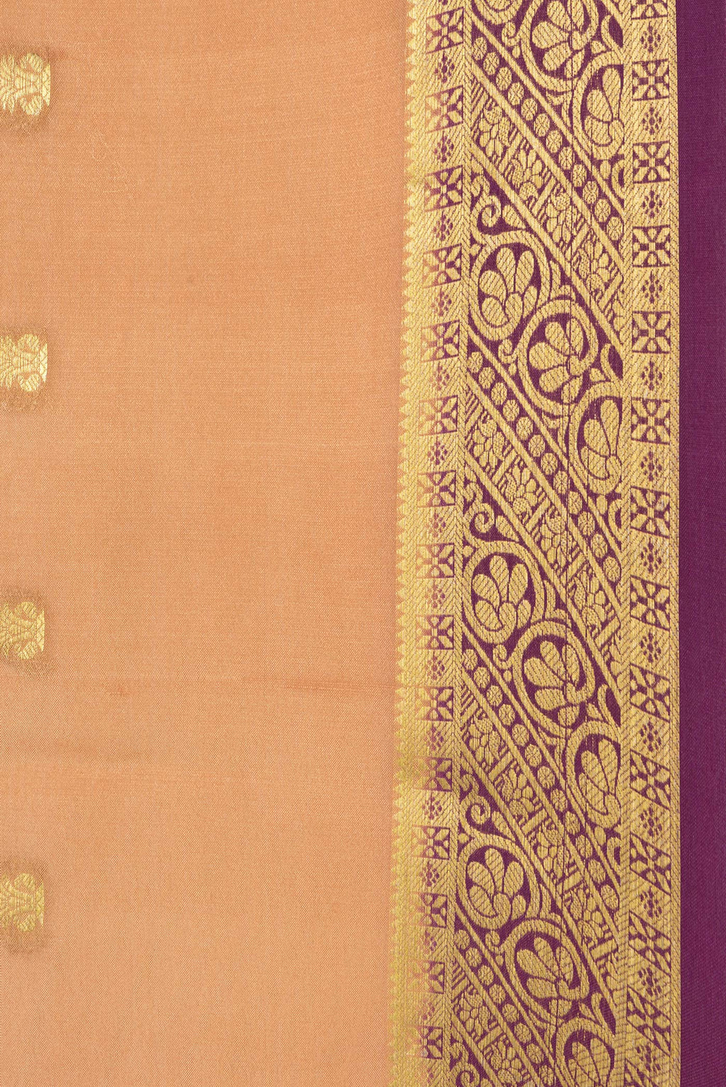 Border image of Beige Dual Tone Mysore Silk Saree with Zari Butta on the body and Zari Border. 