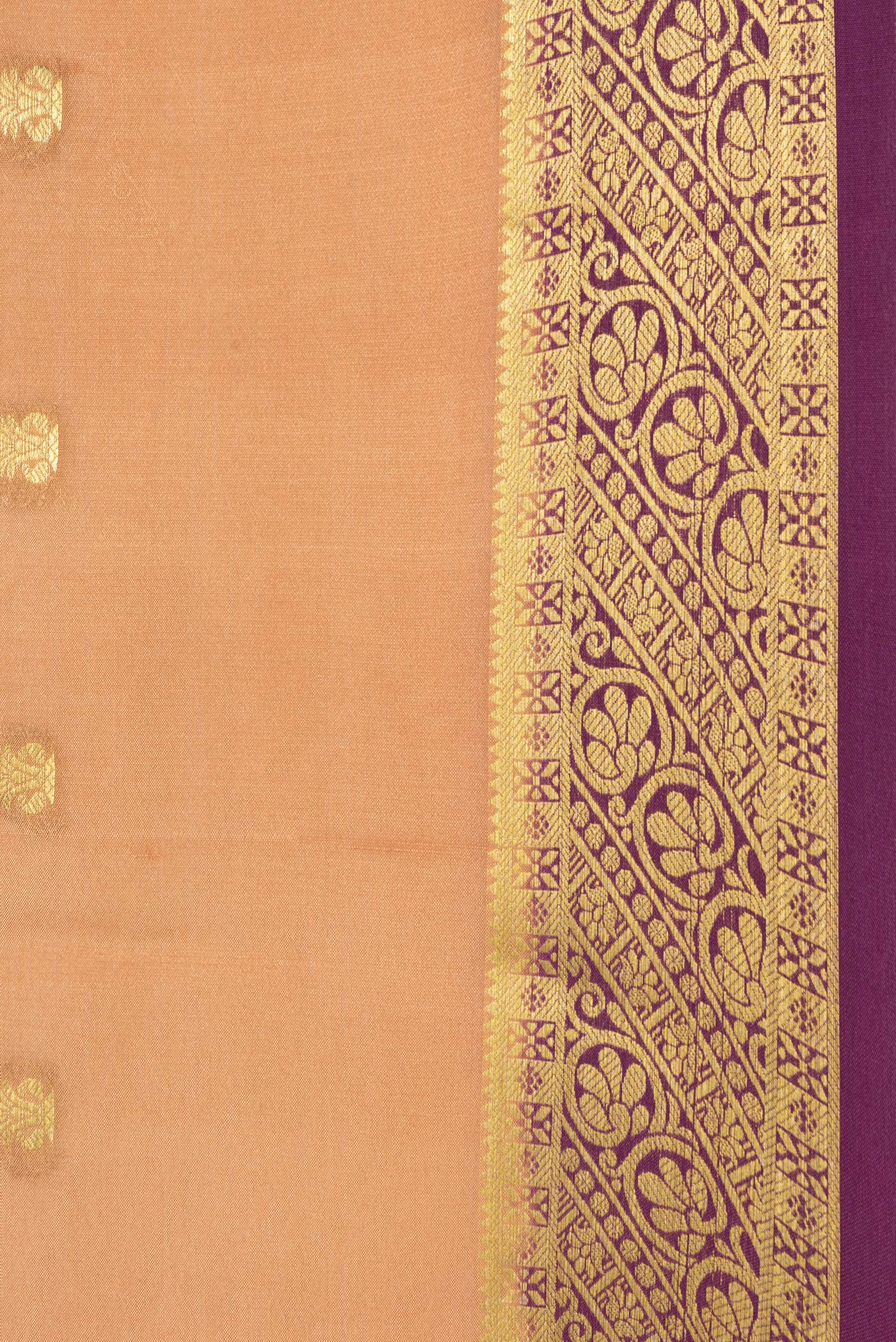 Border image of Beige Dual Tone Mysore Silk Saree with Zari Butta on the body and Zari Border. 
