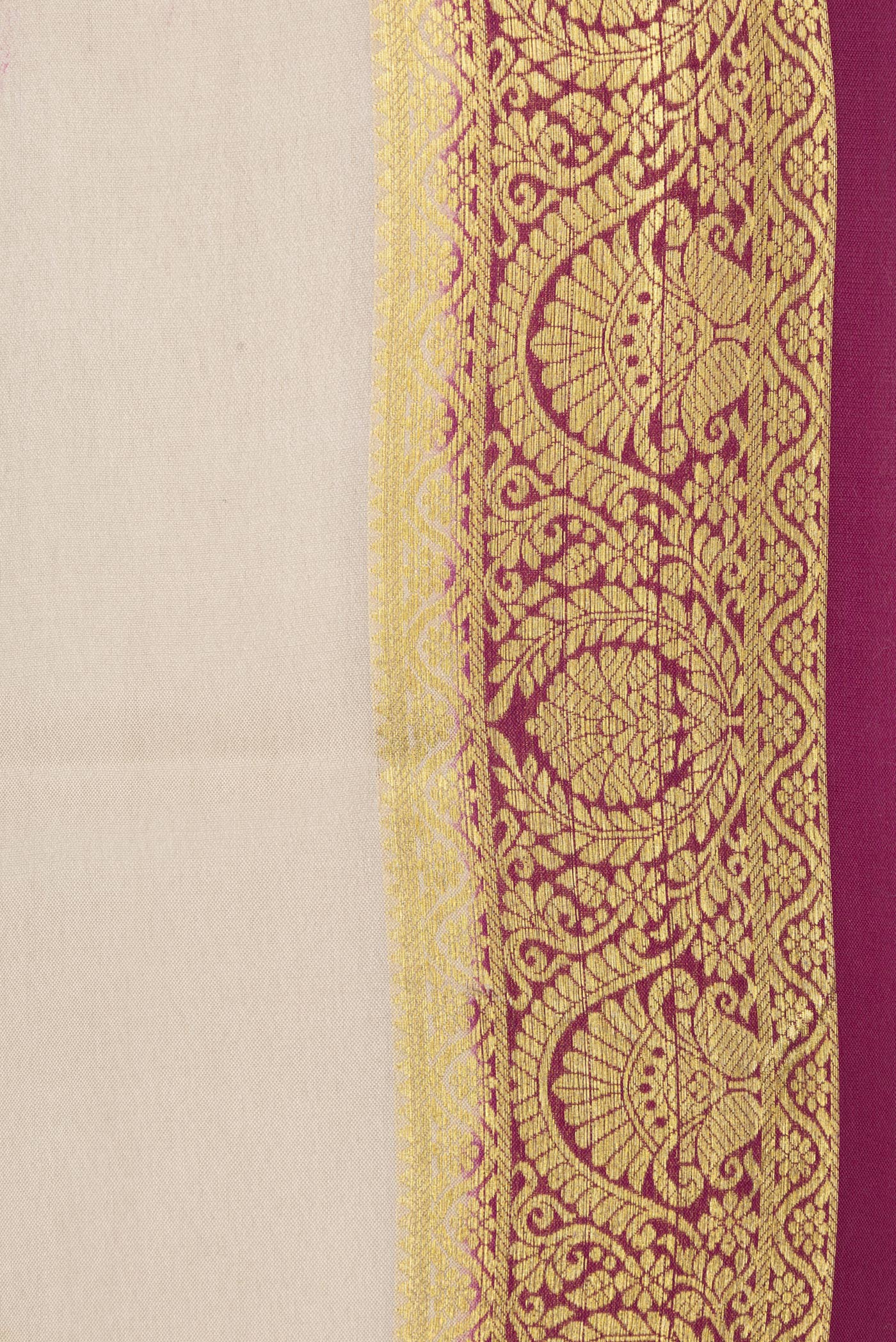 Border image of Off White Dual Tone Mysore Silk Saree with Zari Butta on the body and Zari Border. 