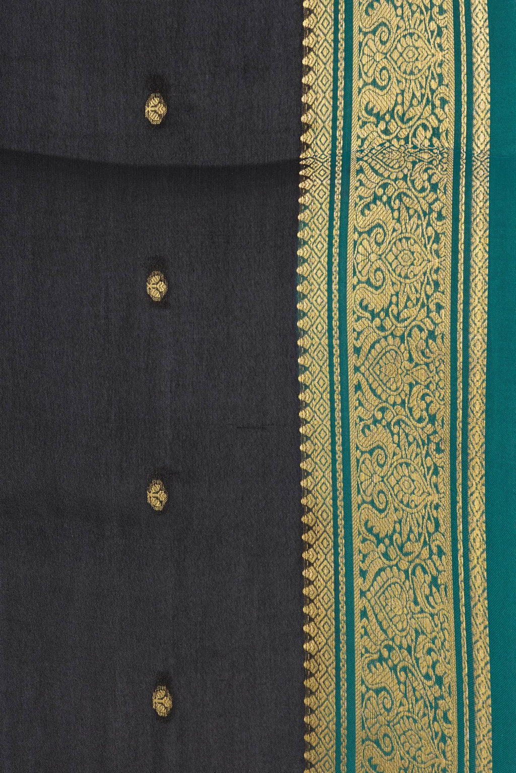 Border image of Black Dual Tone Mysore Silk Saree with Zari Butta on the body and Zari Border. 