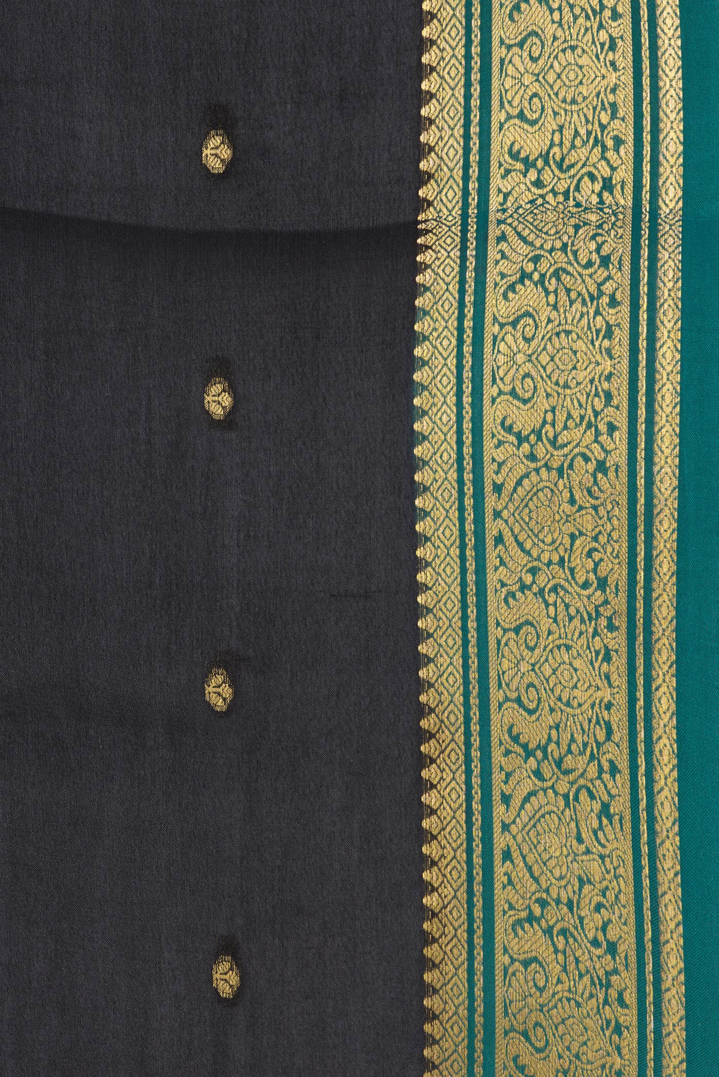 Border image of Black Dual Tone Mysore Silk Saree with Zari Butta on the body and Zari Border. 