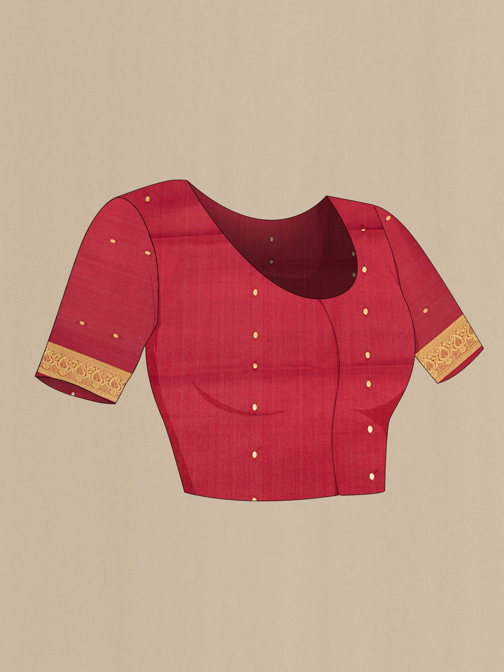 Close up image of the blouse of Bottle Green Mysore Silk Saree with Zari Butta on the body and Zari Border. 