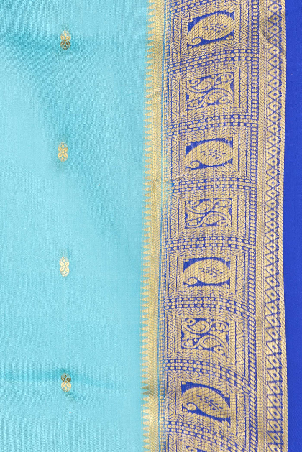 Border image of Sky Blue Dual Tone Mysore Silk Saree with Zari Butta on the body and Zari Border. 