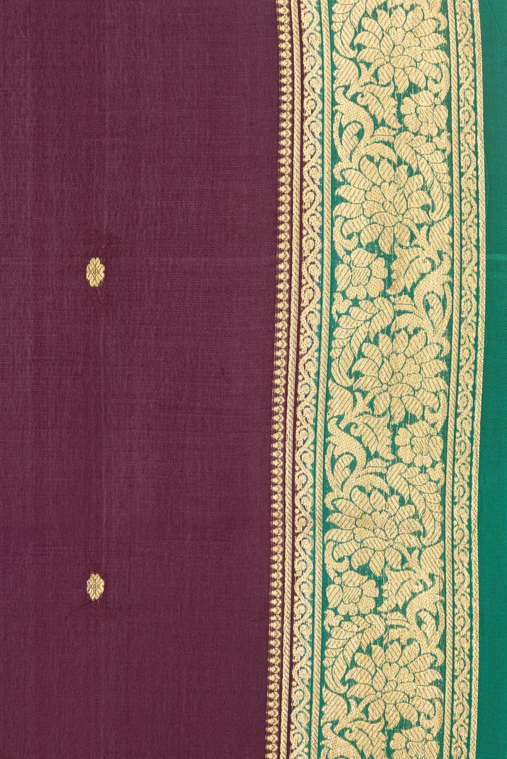 Border image of Burgundy Dual Tone Mysore Silk Saree with Zari Butta on the body and Zari Border. 