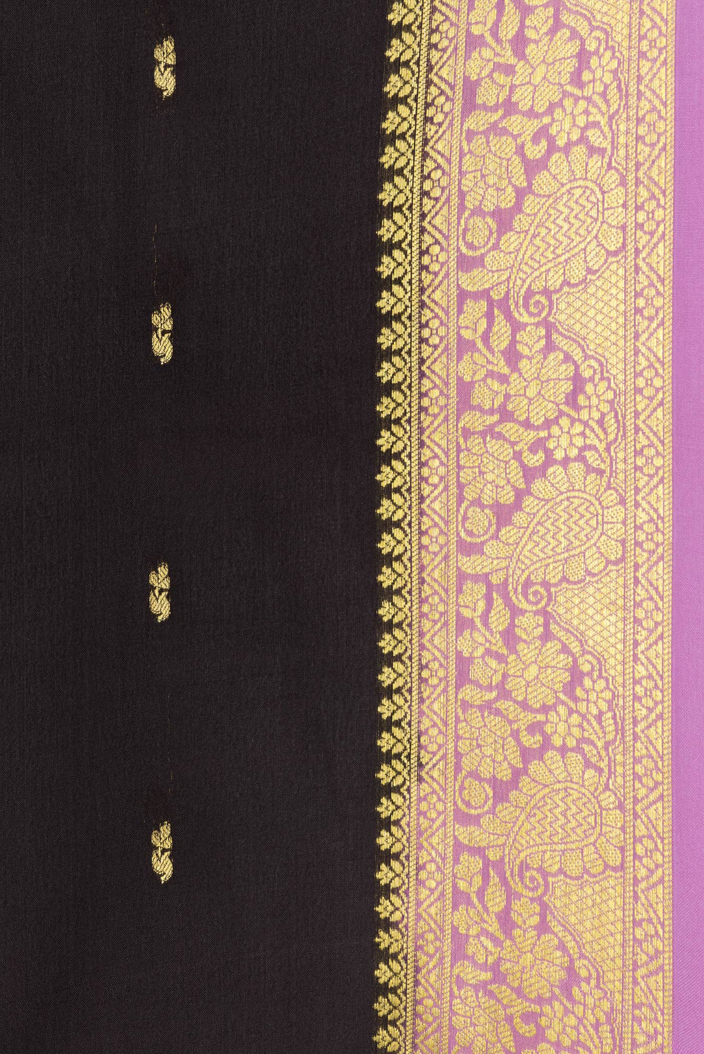 Border image of Black Dual Tone Mysore Silk Saree with Zari Butta on the body and Zari Border. 