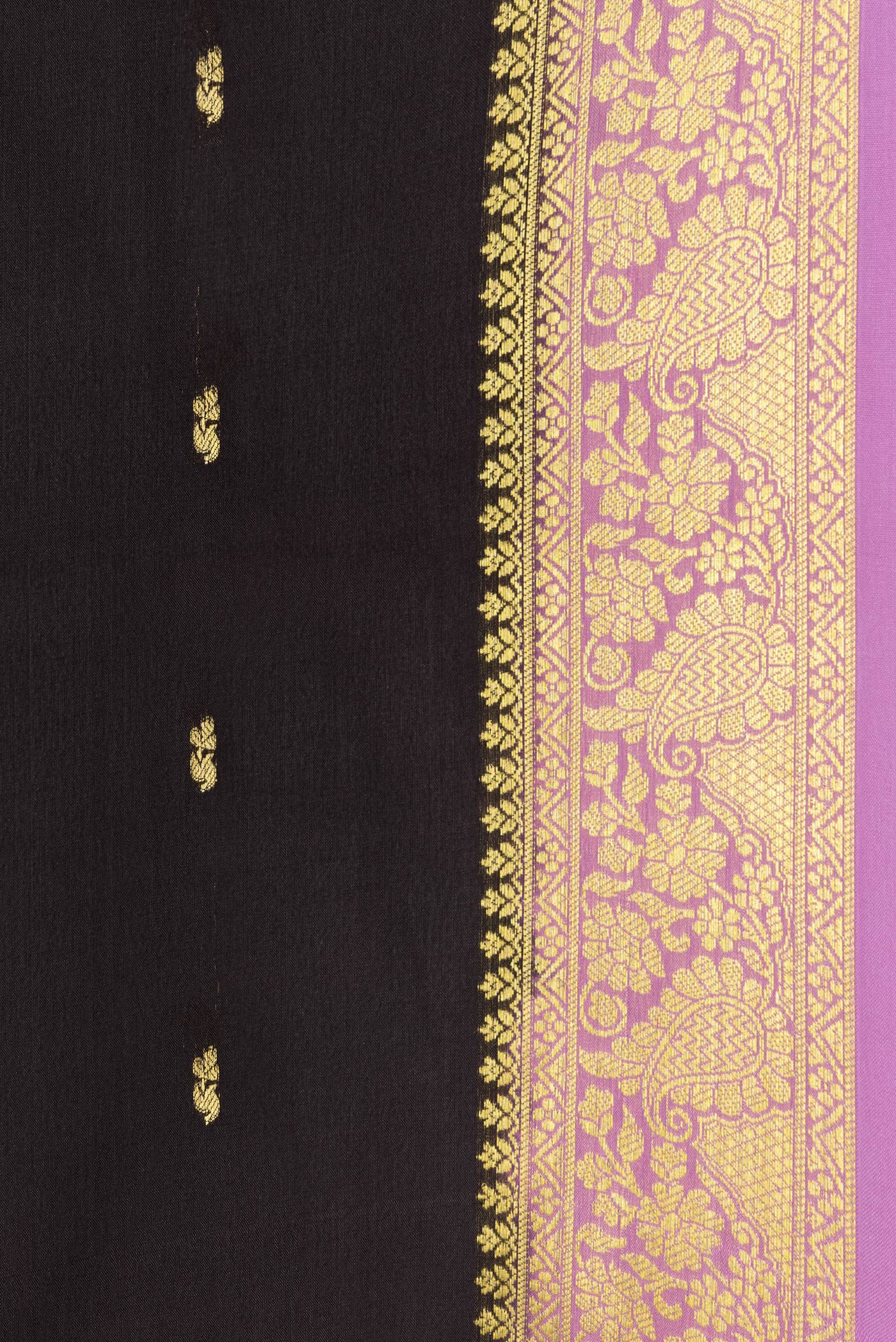 Border image of Black Dual Tone Mysore Silk Saree with Zari Butta on the body and Zari Border. 