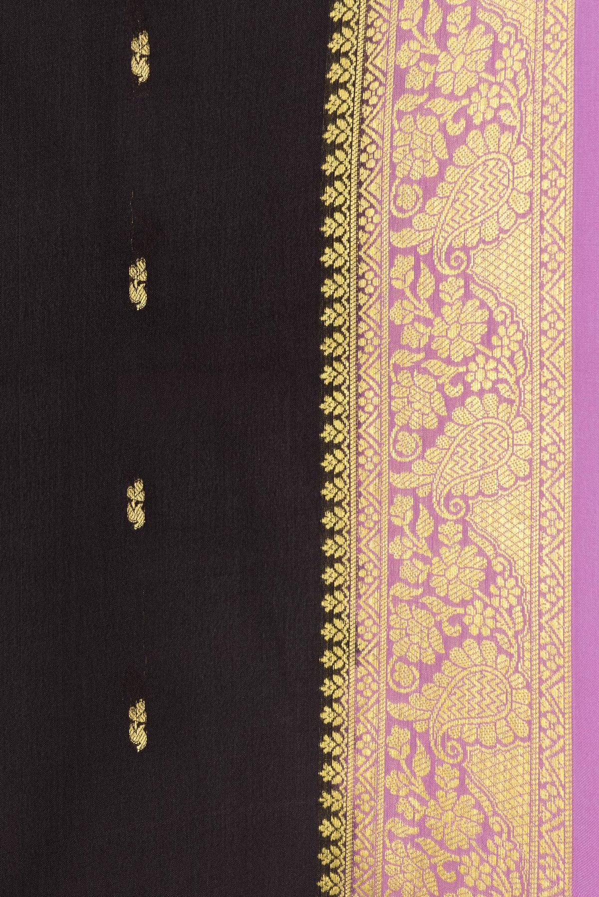 Border image of Black Dual Tone Mysore Silk Saree with Zari Butta on the body and Zari Border. 