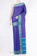 Royal Blue Dual Tone Mysore Silk Saree with Checked design on the body and Zari Border.  displayed on a mannequin