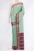 Light Green Dual Tone Mysore Silk Saree with Checked design on the body and Zari Border.  displayed on a mannequin