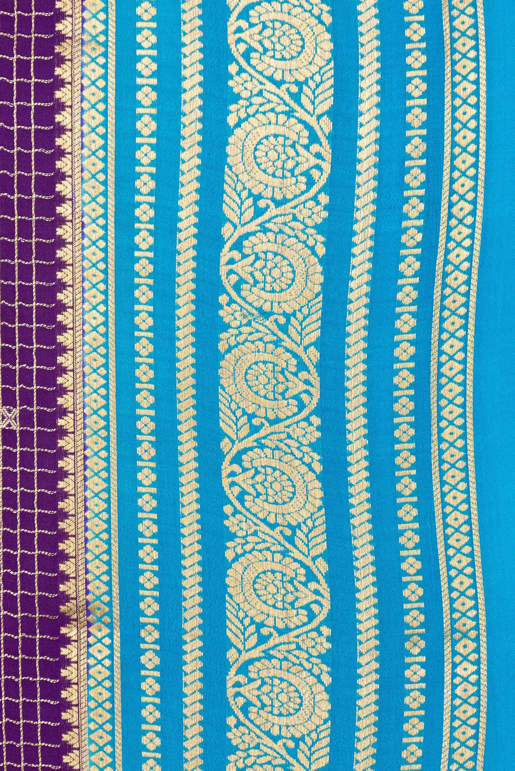 Border image of Violet Dual Tone Mysore Silk Saree with Checked design on the body and Zari Border. 