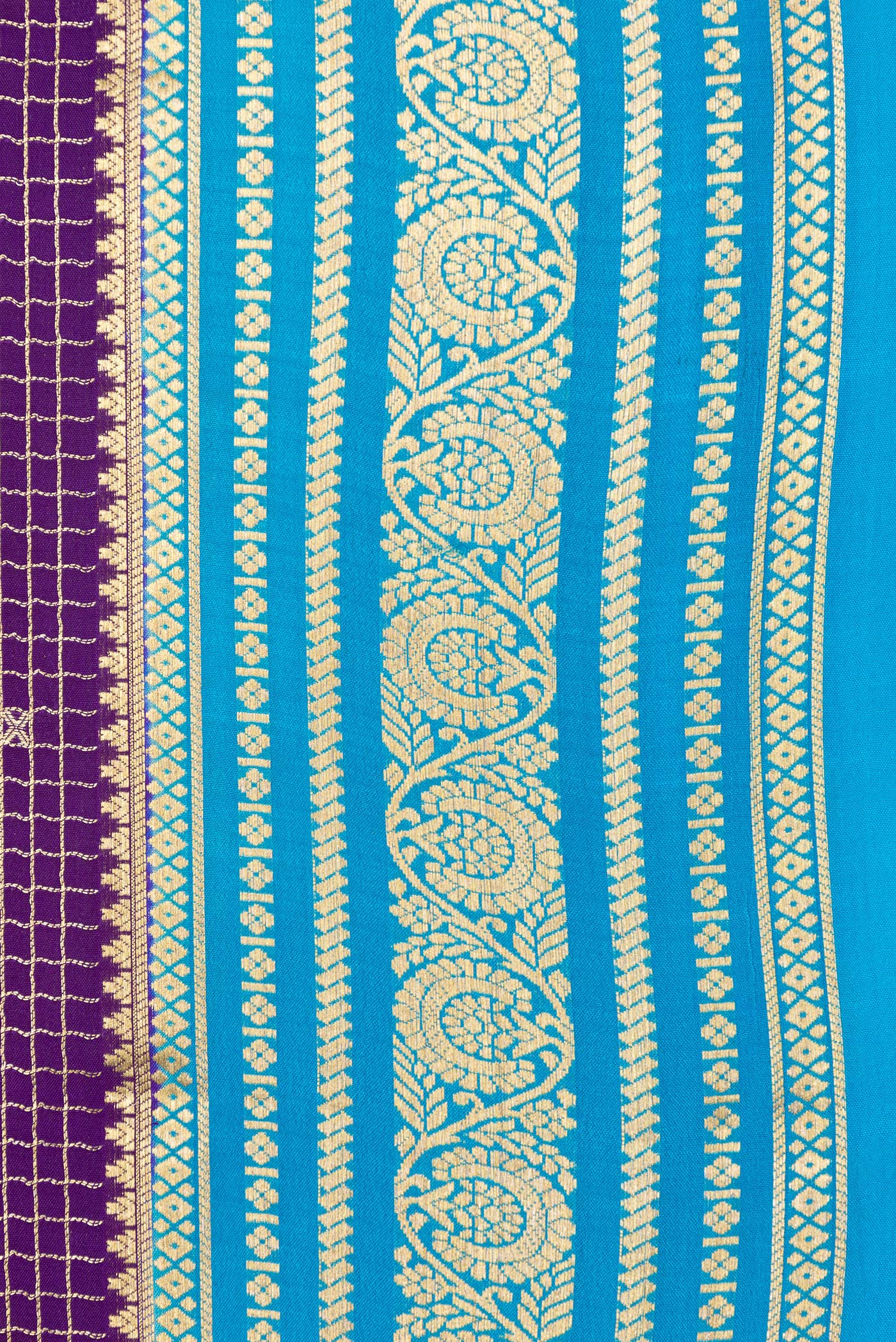 Border image of Violet Dual Tone Mysore Silk Saree with Checked design on the body and Zari Border. 