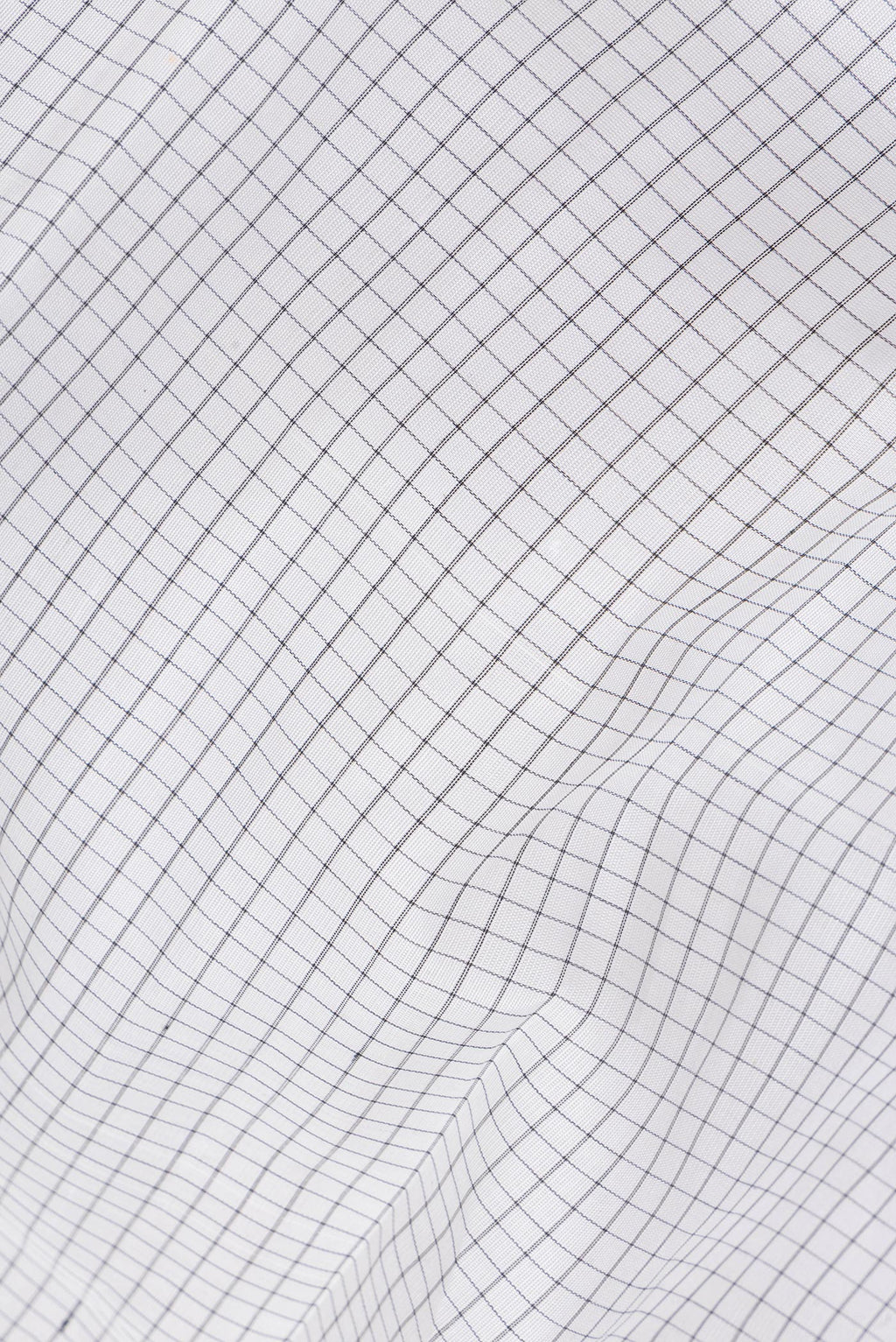 Close up of White Kanchi Cotton Saree with Checked design on the body and Temple Border.  displaying folds