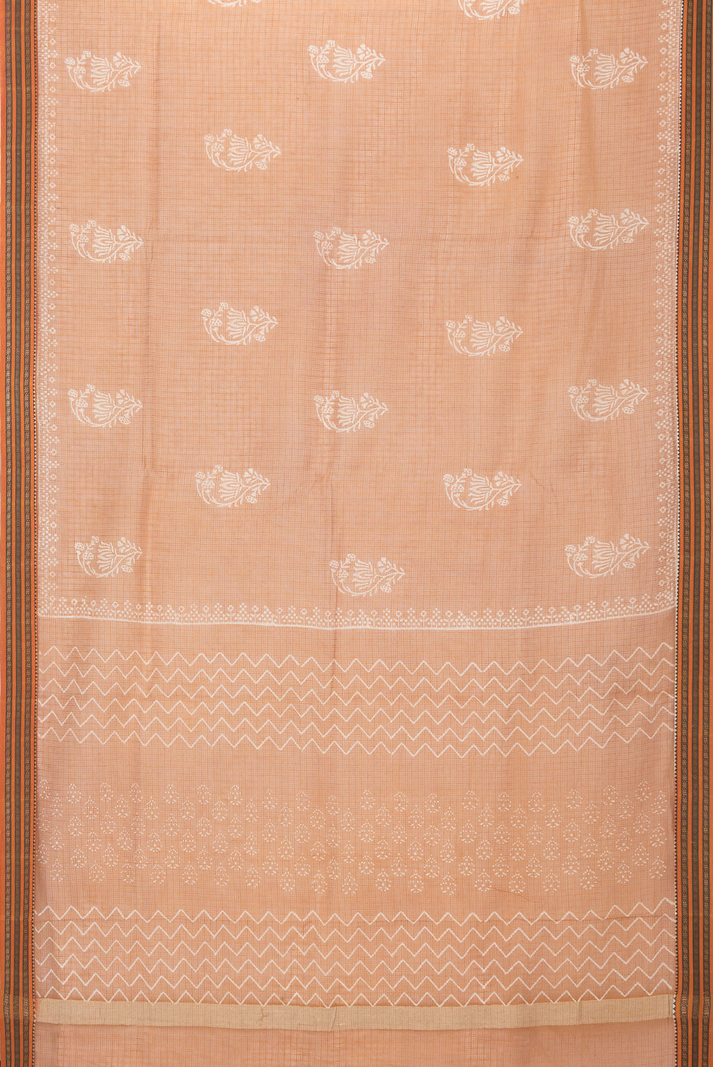 Flat view of Brown Dual Tone Kota Silk Saree with Checked design on the body and Thread Border. 